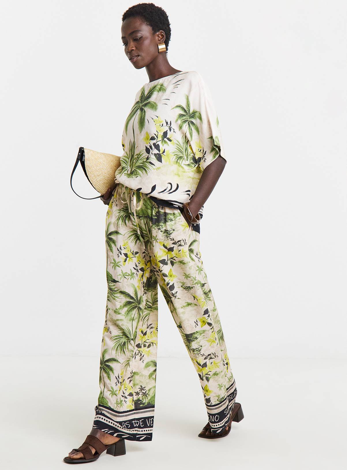 JD WILLIAMS Linen Mix Wide Leg Trousers Botanical 30 - Image 3
